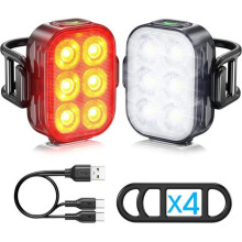 Kit de luces delanteras y traseras para bicicleta, resistente al agua IP65, recargable por USB, súper brillantes, 4 + 6 modos de i