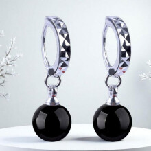 Pendientes - Mujer - Pendientes de aro - Perla - Ónix - Colgantes - Plata de ley (925/1000) - 25 x 12 x 8 mm