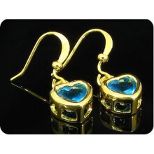 Pendientes - JOYERÍA - Corazón - Chapado en oro de 18 quilates - Zafiro hidrotermal - 2x7 mm