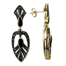 Pendientes largos de metal dorado oxidado, 49 mm, con forma de lágrima.