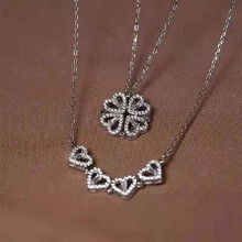 Collar - Trébol de cuatro hojas - Acero de titanio chapado en plata de ley 925 - Cristal - Para mujer