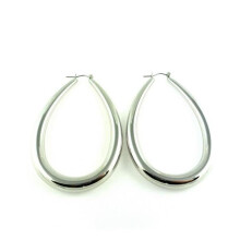 Pendientes de aro largos, ovalados, de metal plateado, 75 mm - RC003938