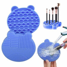 Alfombrilla de silicona para limpiar brochas de maquillaje, limpiador de brochas de silicona 2 en 1, secador, bandeja para brochas