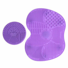 Juego de 2 tapetes de silicona para limpiar brochas de maquillaje, color morado.