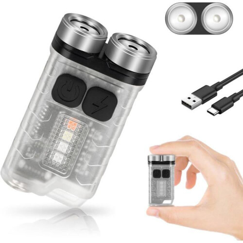Μίνι φακός EDC, 900 lumens, UV + κόκκινο + μπλε φως, διαφανής