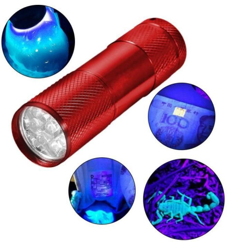 Φακός - OMABETA - Μίνι φακός UV - 9 LED - 365-400 nm - Κόκκινο αλουμίνιο