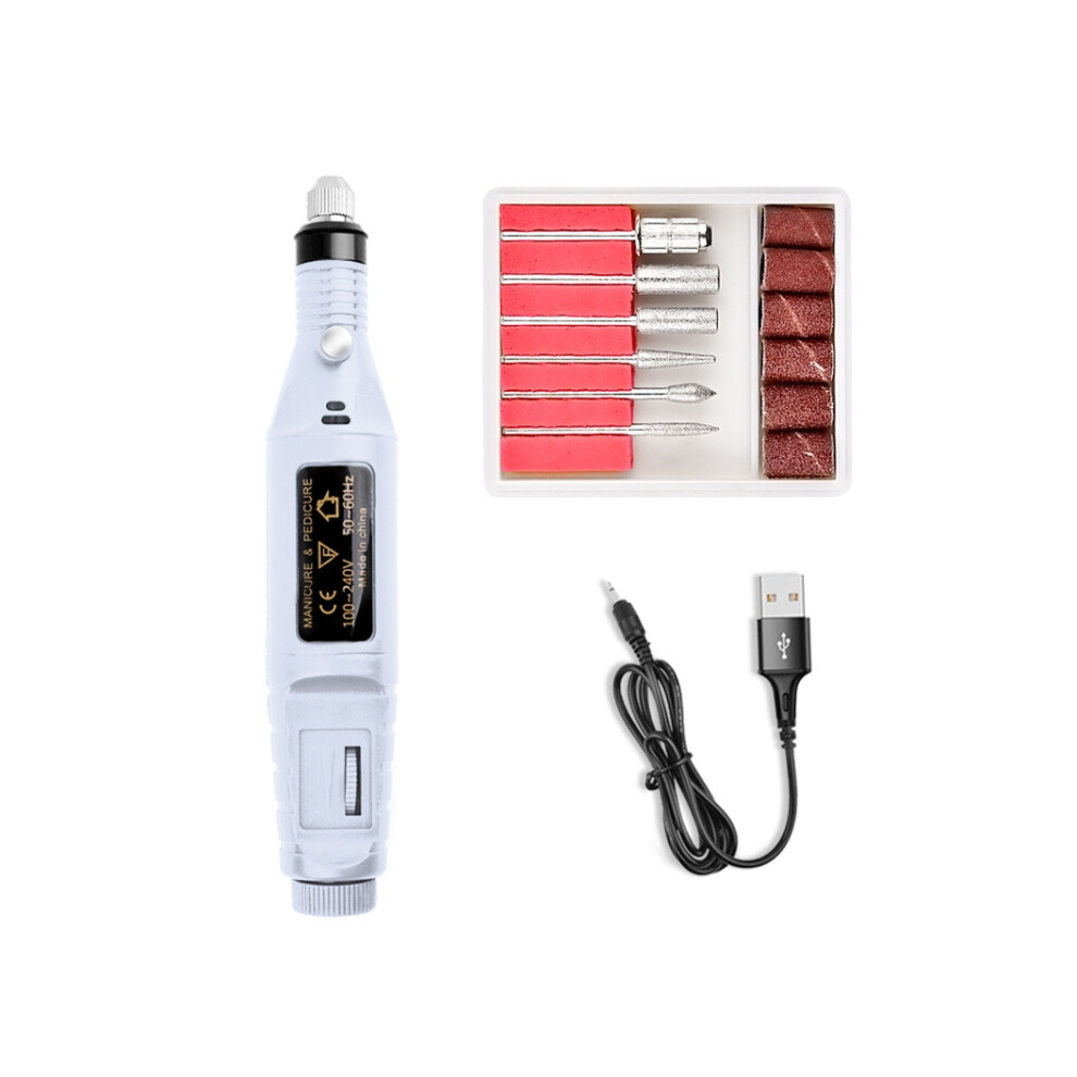 White Mini Electrical Nail Grinding Machine Usb Portable Electrical Grinder Set(Usb )