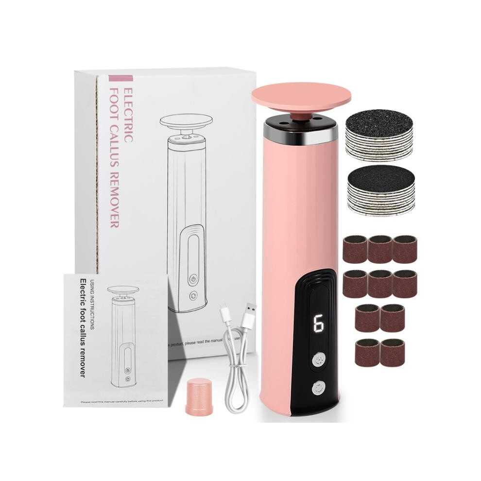 Pink Electric Foot File With Forward/Reverse Rotation 6-Speed Exfoliator For Calluses(Pink)