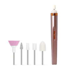 Mini nail filer and nail remover, portable electric nail art tool with light (rose gold)