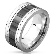 Férfi széles, 10 mm-es acélgyűrű fekete, bevágott, forgó stresszoldó gyűrűvel (65)