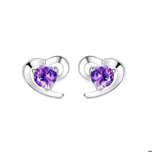 Fülbevaló - Női/Gyermek - Szív - Szerelem - Kristály - Lila - Sterling ezüst - 7 x 6 mm