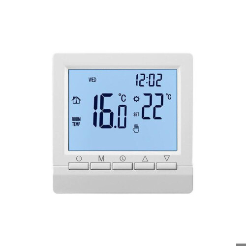 Έξυπνος θερμοστάτης τοίχου με οθόνη LCD για ενδοδαπέδια θέρμανση - μπλε οπίσ