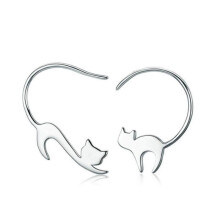 Orecchini con ciondolo alla moda - Forma di gatto - Argento - Mezzo cerchio - 22x30 mm