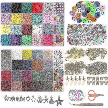 24000+pcs Clay Beads for Jewelry Bracelet Making Kit 6mm 24 Colors Flat Polymer