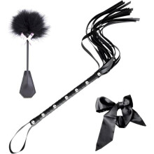 TRAHOO-BDSM Sexset för vuxna med läderflogger och satinögonmask och kittlande paddel i fjäder, Bonda[J23]