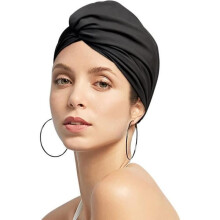 Plisserad Tyg Turban Badmössa - Märke - Svart - Vuxen - Unisex - Svart Simning
