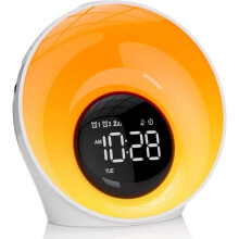 Lampă de noptieră cu ceas deșteptător cu simulator de răsărit | 30 de sunete + amânare | Copil/Adult