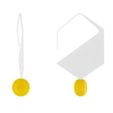 Les Poulettes Bijoux - Silverfärgade örhängen med platta krok och hexagon och keramiska pärlor - Gul
