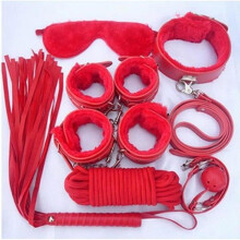 Set BDSM - Roșu - Zgardă, Mască, Bici, Cătușe, Frânghie, Lesă - Adult - Durabil