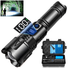 Lanternă LED ultraputernică, 500.000 lumeni, lanternă reîncărcabilă USB-C cu baterie de 5000 mAh, 5 moduri, bară de zoom