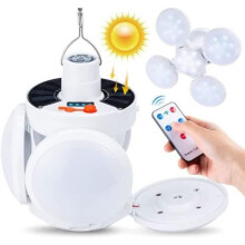 Solcellsdriven campinglampa med 5 lägen, SOS, vattentät, USB-laddningsbar, bärbar campinglykta, 2400 mAh batteridriven campinglamp