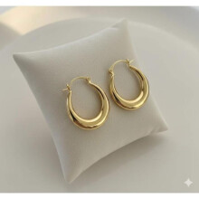 Örhängen - Dam - Ringar - Ovala - Kupolformade - 18k Guldpläterade - 3 Mikron - 30 x 25 mm
