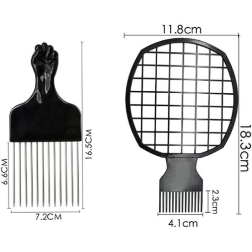 Χτένα Afro - Απροσδιόριστη - 3 τεμάχια - 2 μαύρες χτένες - Μαύρο σφουγγάρι - Για 2