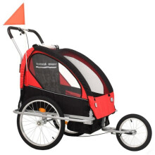 2-i-1 cykelkärra och barnvagn - VIDAXL - Svart och röd - 113x85x105 cm - 40 kg kapacitet - För 1-2 barn