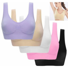 Sport-BH för kvinnor - 5-delat set med yoga-sport-BH för kvinnor - Medium stöd - Avtagbara inlägg - Flerfärgad fitness