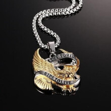 Långt halsband - Retro Rock Designer - Herrsmycken - Eagle Titanstål - Silver - Unisex