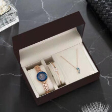 RMEGA Presentset Damklocka, Armband + Halsband - Kvarts - Vattentät - Rostfritt Stål - Roséguld - Presentklocka