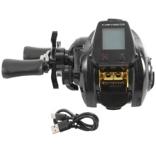 SAMOLLA Electronic Baitcasting Fishing Reel Led Screen USB and Solar Charging 7.2:1 Sea Saltwater Wheel Black Left