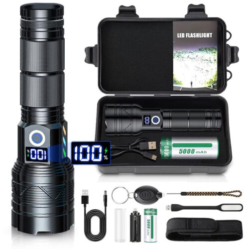 Επαναφορτιζόμενος φακός, 120.000 Lumens, 5 λειτουργίες φωτισμού, εξαιρετικά ισχυ 1