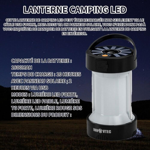 Ηλιακό φως 1800mAh - INNOVTEC - Επαναφορτιζόμενη λάμπα LED για κάμπινγκ, ψάρεμα, τα 2