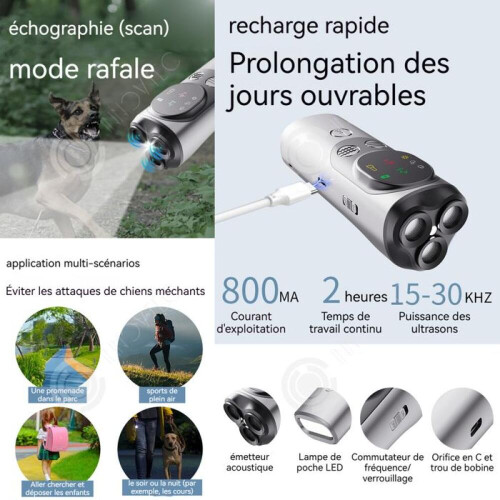 Συσκευή INN Anti-Barking 800mAh τριών κεφαλών για σκύλους, αποτρέπει τις άγριες επιθ 2