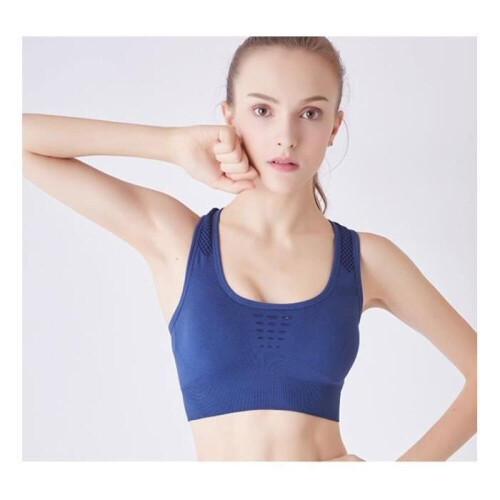 Γυναικείο Αθλητικό Σουτιέν με Επένδυση Racerback - Mesh - Μπλε - Fitness - Τρέξιμο Μπλ 2