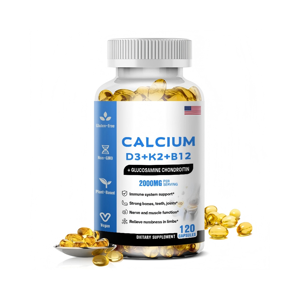 (60 Capsules) Calcium D3 + K2 + Vitamin B12 Strengthen Bones, Teeth, Joints