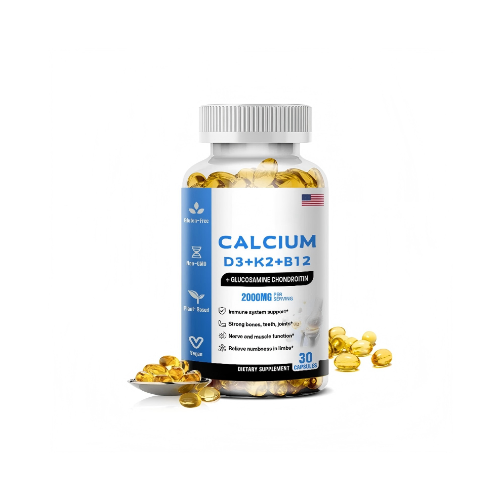 (120 Capsules) Calcium D3 + K2 + Vitamin B12 Strengthen Bones, Teeth, Joints
