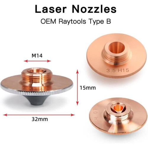 10 ακροφύσια λέιζερ Raytools για κοπή ινών, Ø32mm, H15, διαμέτρημα 0.8-4.0, συγκόλληση 2