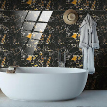 Marble Tile Stickers for Bathroom Kitchen Backsplash Waterproof Oil Proof Diy Self Adhesive New Pvc Wall Stickers Home Decor 12x6 Inches(black+gold Ma