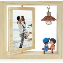 Wooden revolving photo frame, creative double-sided transparent photo frame, 10 x 15 cm, can hold 2 photos, 6-inch pine wood photo frame, Christmas gi