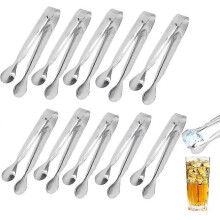 10pcs Mini Stainless Steel Ice Cube Tongs for Wedding Party, Bar, Kitchen, Candy, Cake, Coffee, Tea
