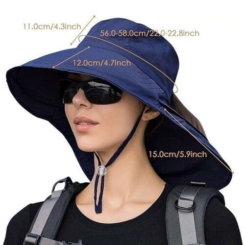 Solhatt - Dam - Vikbar - UV-skydd - Bred brätte - Blå polyester 2