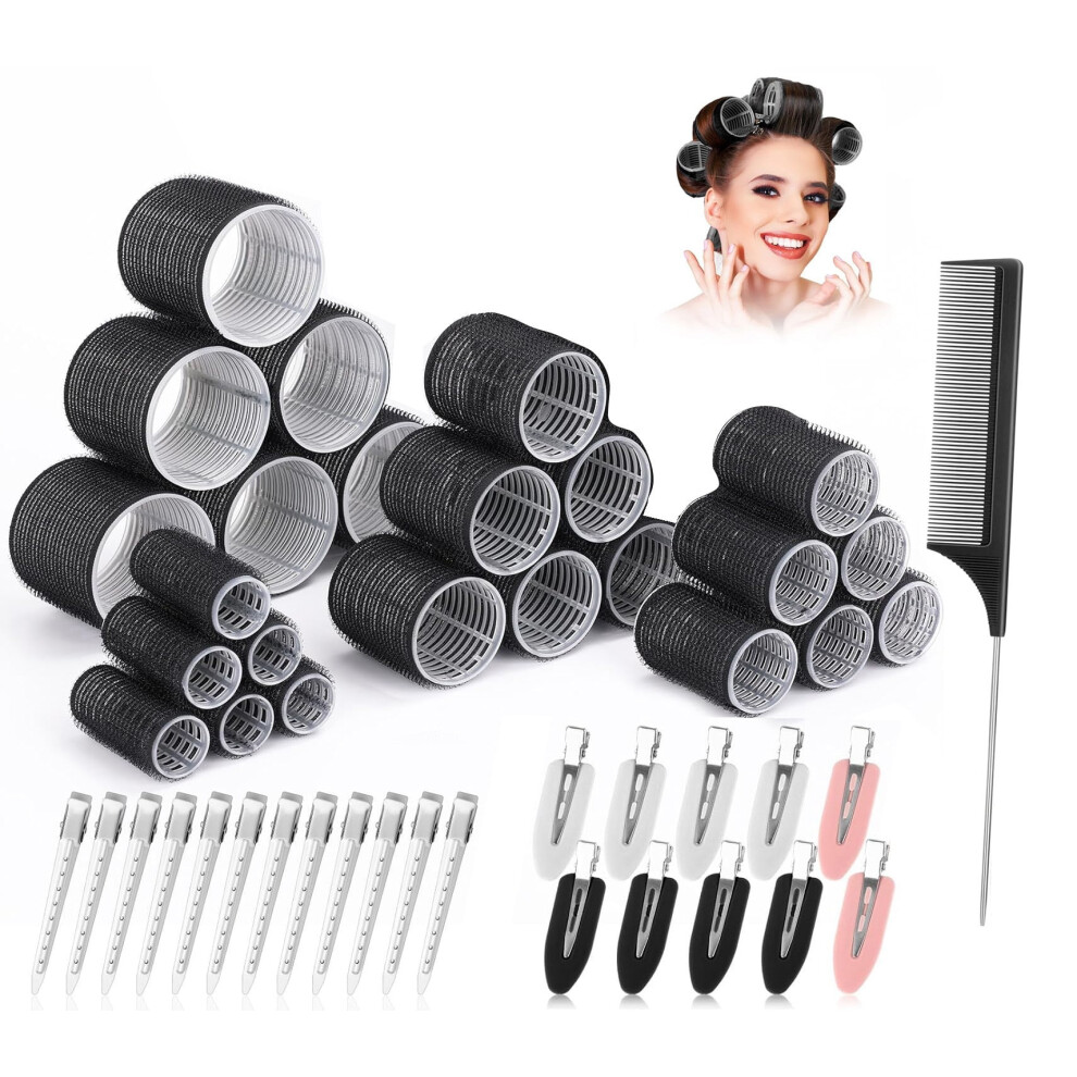 Self-Grip Hair Curlers Set 45 pcs with Clips and Comb