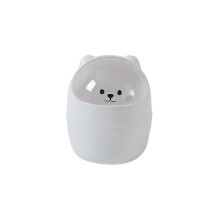 Mini Trash Can with Lid Cute Bear Animal Desktop Trash Can Trash Storage Trash Cans Office Children Bedroom Use (1 Pc, White)