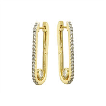 Jewelco London 14k Gold-plated Silver Round CZ Pave Paperclip Donut Solitaire Bead Drop Earrings - AER174
