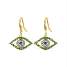 Jewelco London 14k Gold-plated Silver Green Blue Round Brilliant CZ Any Envy Evil Eye Drop Earrings - AER175