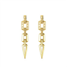 Jewelco London 14k Gold-plated Silver White Baguette CZ Torpedo Octagon Link Chain Drop Earrings - AES241