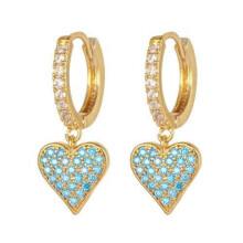 Jewelco London 14k Gold-plated Silver Light Blue CZ Pastel Pave Love Heart Hanging Huggie Hoop Drop Earrings - AER161