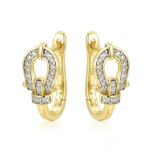 Jewelco London 14k Gold-plated Silver Round CZ Horseshoe Loop Stirrup Buckle Drop Earrings - AER170